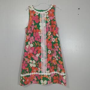 Eliza J Floral Lace Trim Dress Size 12 Grandmillenial 60s Mod Retro resort